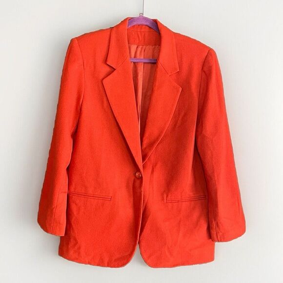 VTG Orange Wool Blend Academia Preppy Bright Old Money Single Breasted Blazer - Picture 1 of 8